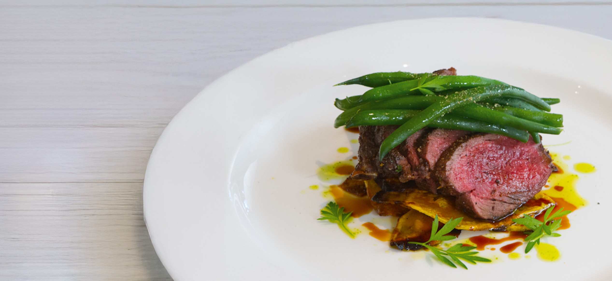 Cutlet with porcini mushroom dust maple roasted pumpkin green beans and deglazed pan juices Michael Coughlin 2